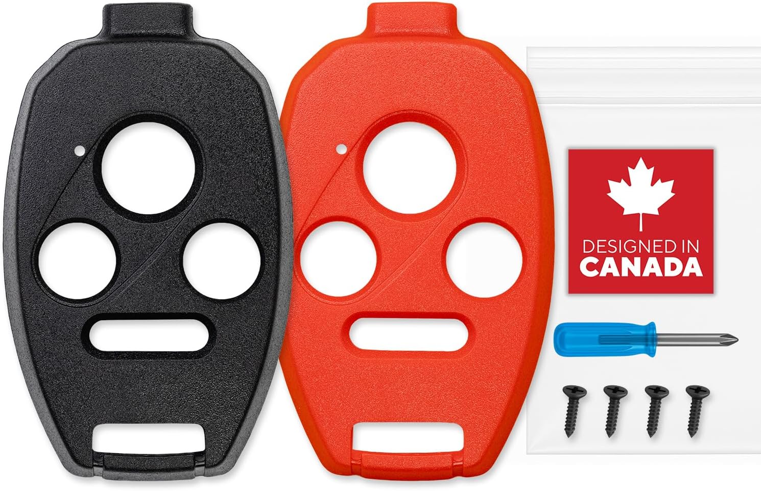 No Cutting Required Key Fob Shell Case for Honda Civic, Accord, CR-V, Pilot – Durable & Crack-Resistant – Seamless Fit – Enhanced Longevity & Functionality (4 Button - Pack of 2) (Black & Red)