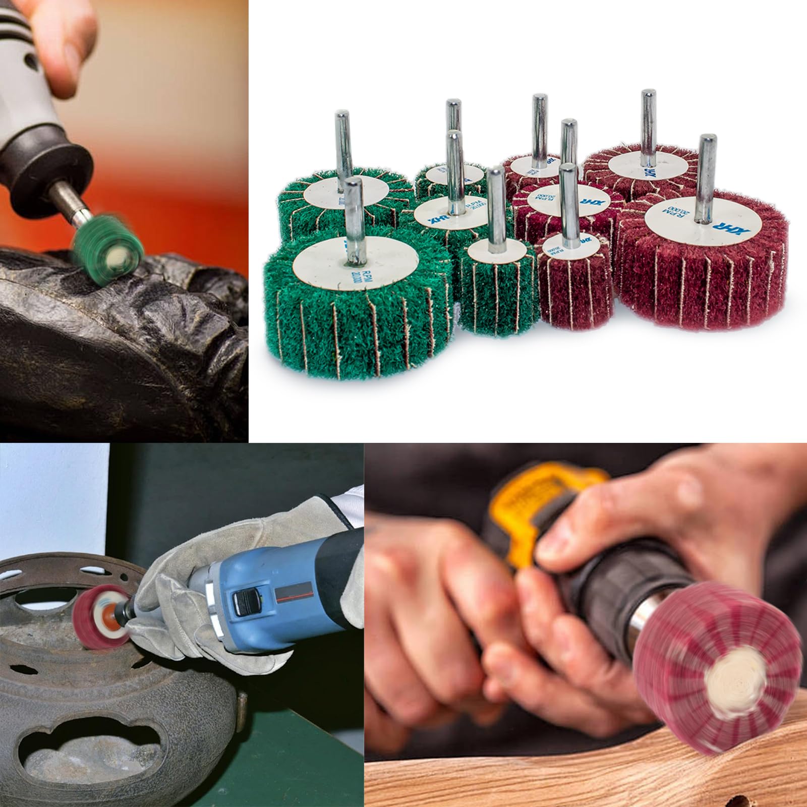 FEIHU 10 Stück Schleifmop set/Fächerschleifer/Lamellenschleifer,Vlies-Schleifmittel Polierscheiben, Polieren von Metall, Holz, Edelstahl Schaftdurchmesser: 6 mm