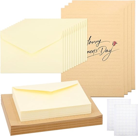 Gueevin 108 Pcs A5 Stationery Letter and 4 x 6 Envelopes Set with 120 Stickers 72 Lined Writing Paper 36 Envelopes Velvet Touch Stationery for Office Wedding Baby Shower Party Invitation(Cream)