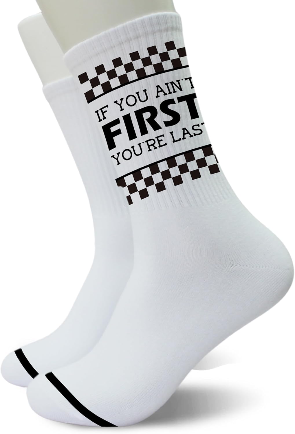 “If You Ain’t First You’re Last” Racing Crew Socks for Men and Women, Funny Graphic Socks - Image 4