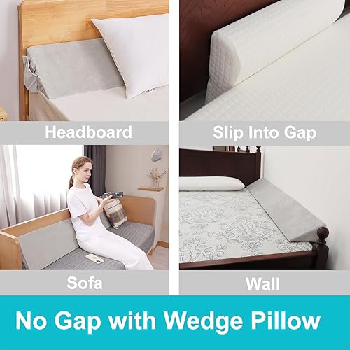 Miniatura 6 de TokSay Almohada de cuña de cama tamaño Queen de 60 x 10 x 6 pulgadas para cabecero, relleno de espacio entre colchón y cabecero, almohada ajustable