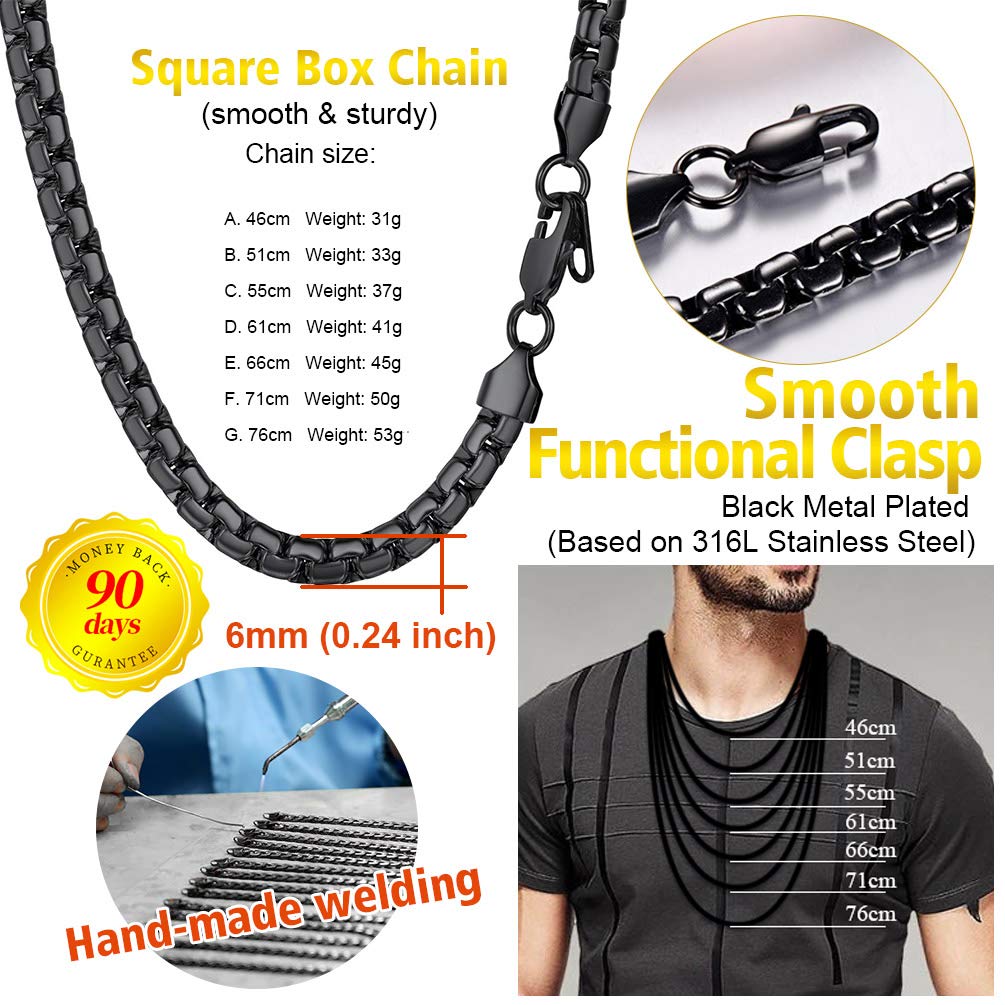 PROSTEEL Uomo Collana Catena Scatola Piatta Grande Robusta Sottile, Larghezza 4 mm 6 mm, Acciaio Inossidabile/Placcato Oro 18K, Stile Hip Hop Punk, Argento Nero Oro, Regalo Perfettto (con Confezione)