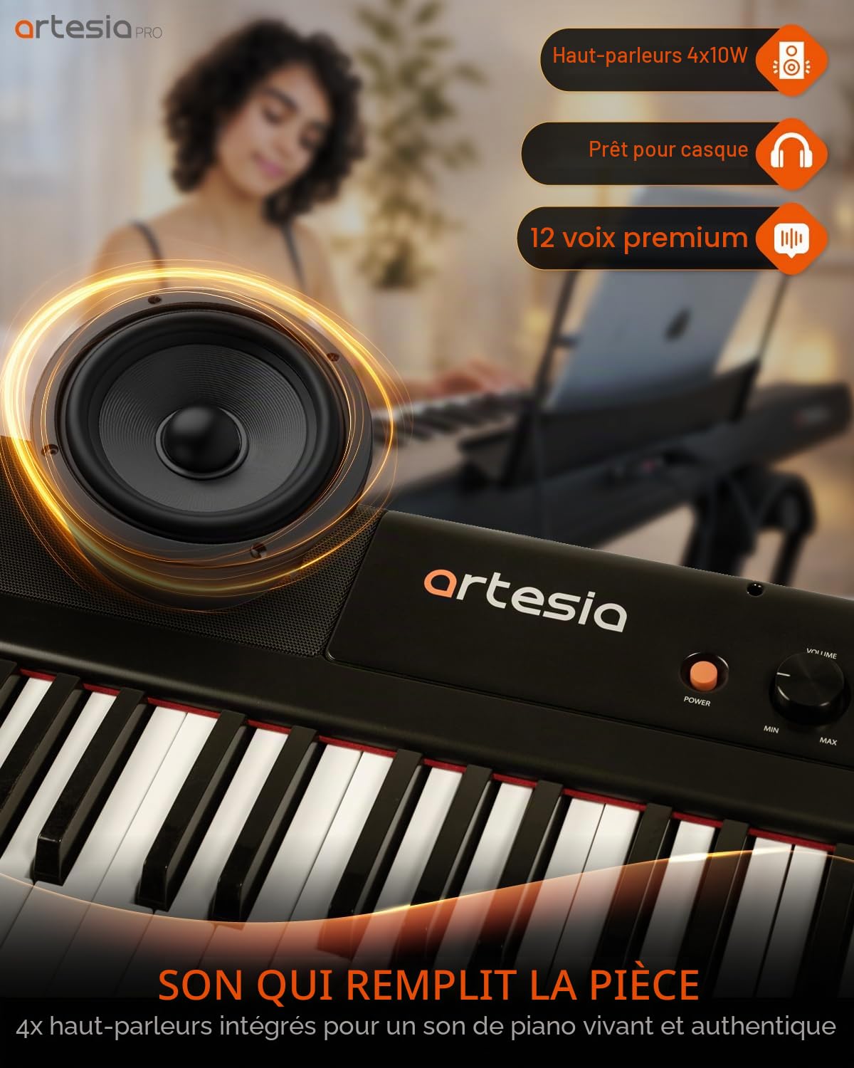 Artesia Piano numérique portable à 88 touches, clavier électrique avec touches sensibles à la vitesse, ensemble pour débutants avec pédale de sustain, support de musique et leçons de piano gratuites