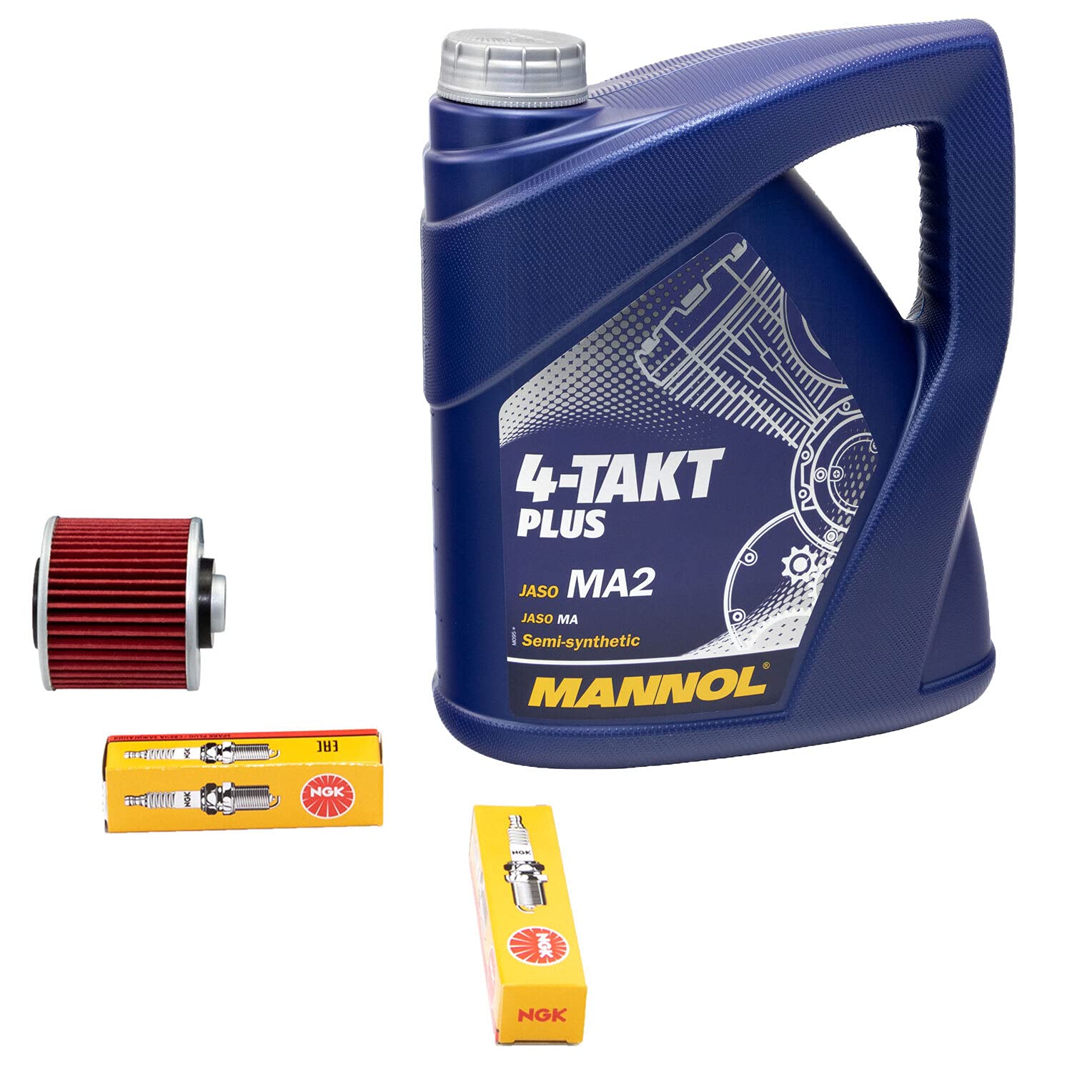 Wartungspaket Öl 4L + Ölfilter + Zündkerzen für Yamaha XVS 650 XVS650 VM02 VM03 VM04 4VR 4XR VM03 Bj 1997-2007
