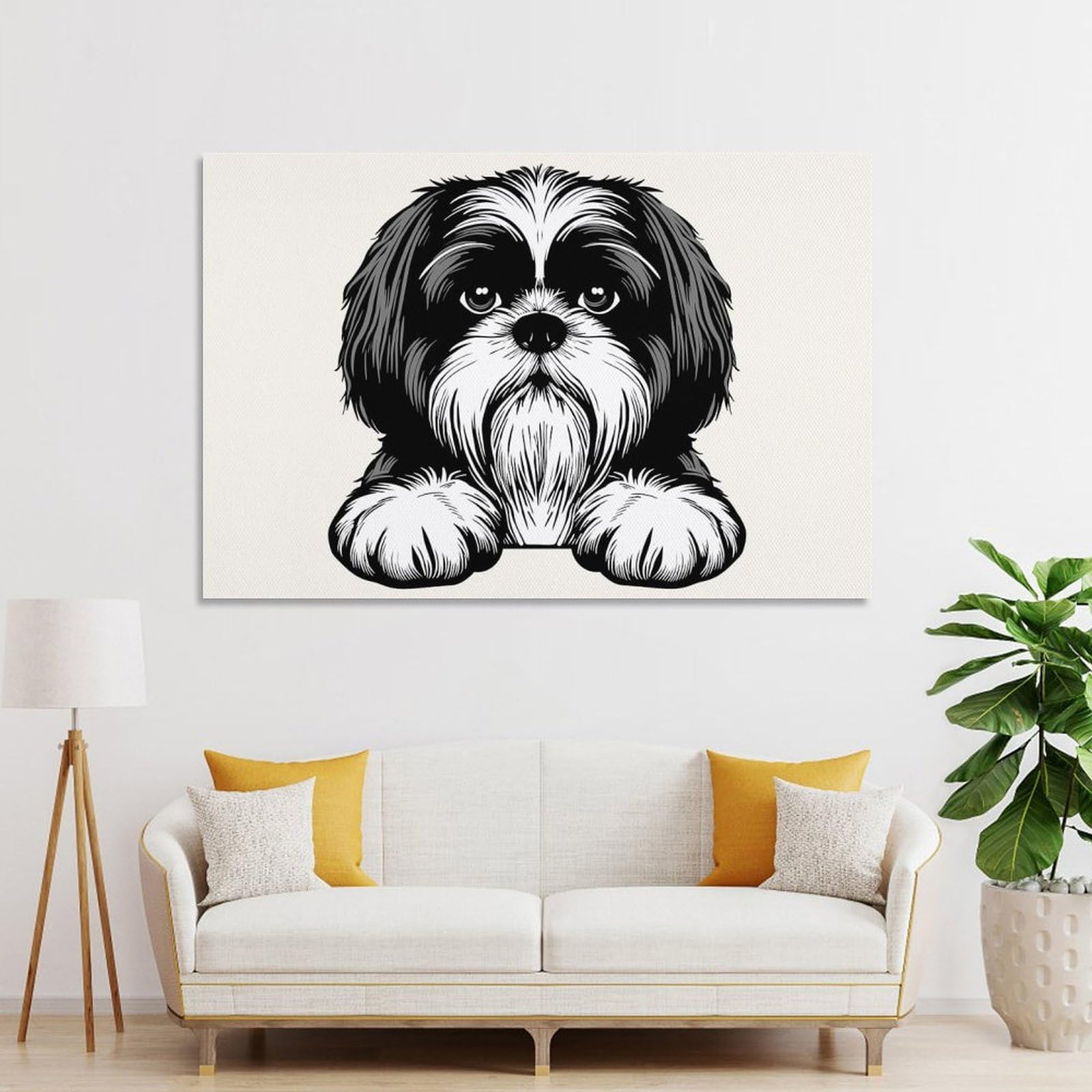 Junmoney Shih Tzu(3) Hanging Wall Art, 20x30inch(50x75cm), for Entryway, Lounge Links Or Small Walls, Home Artwork for First Impressions