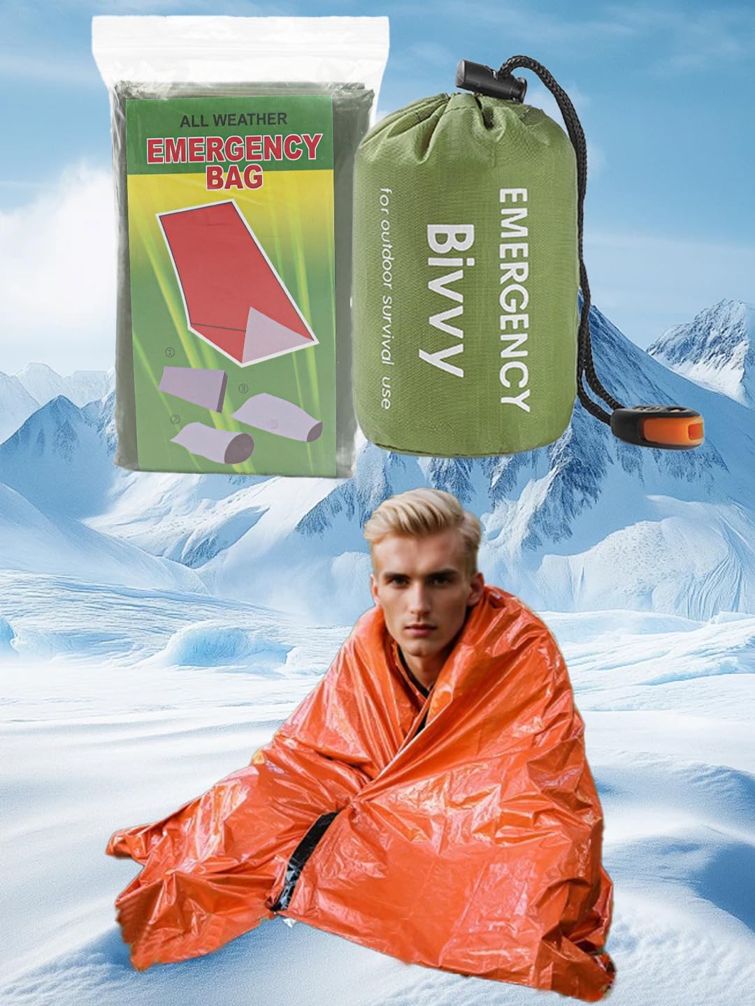 Sleeping Bags, 79''x35'' Dual-Sided Silver with Green Storage Pouch