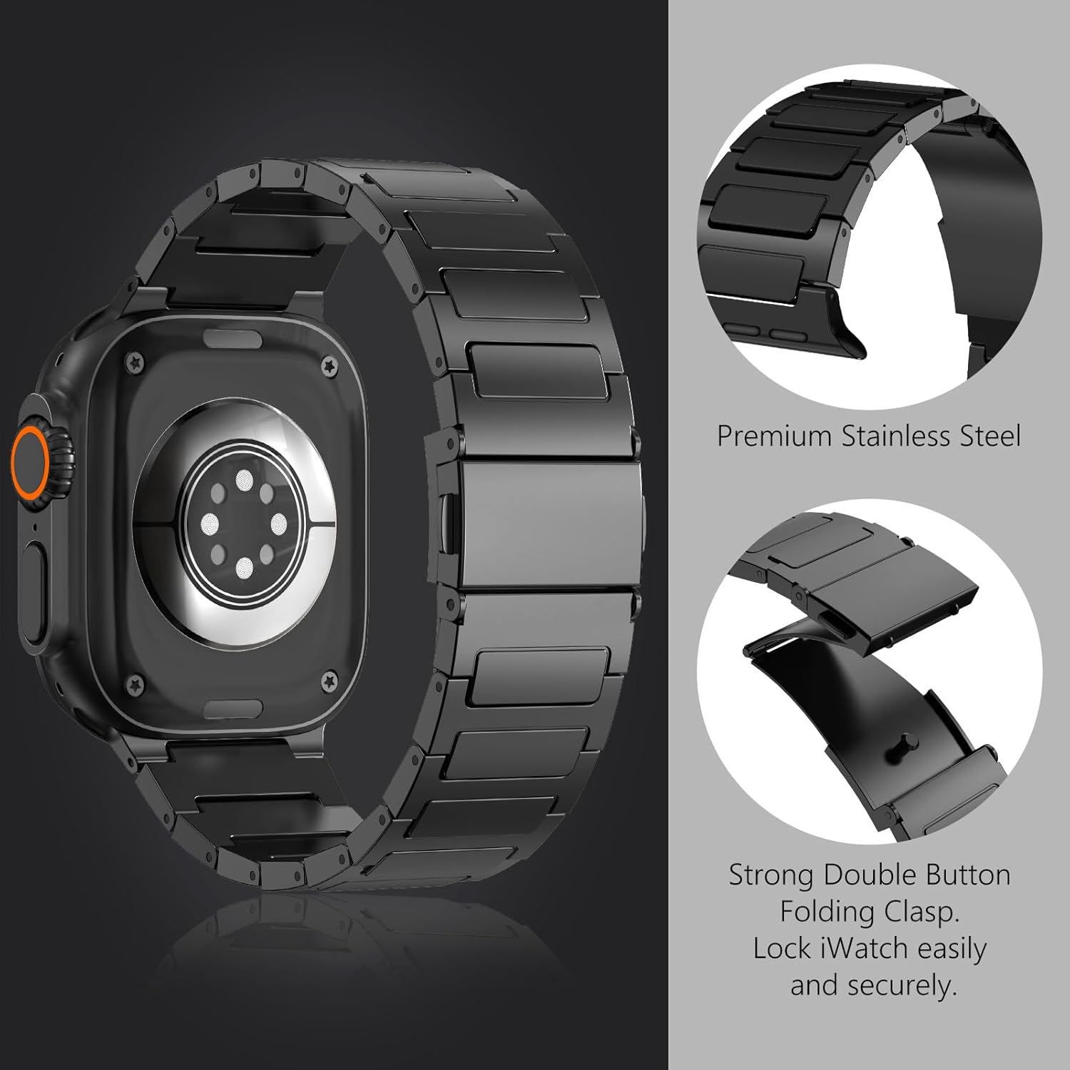 WINGLE Titanium Bands for Apple Watch Band Ultra 3/2/1 Band Ultra 49mm Series 11 10 46mm 45mm 44mm 42mm SE 3/2/1 9 8 7 6 5 4 3 2 1 Men, Rugged Durable Lightweight Classy Metal iWatch Strap, Black - Image 5