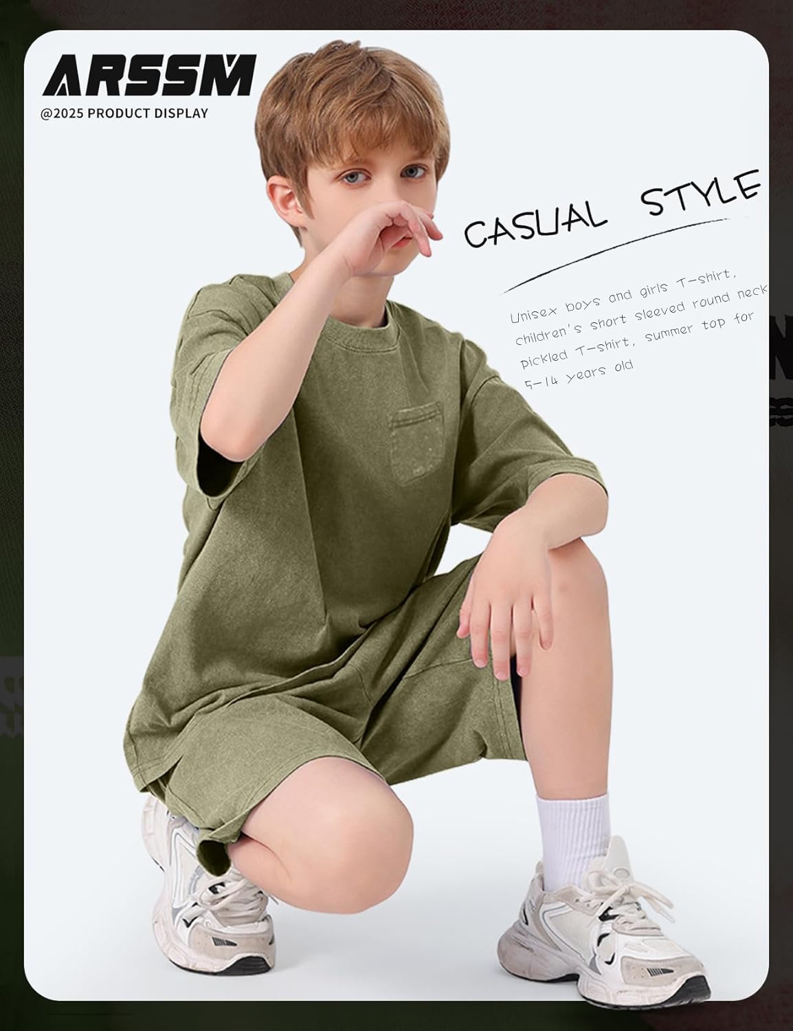 Arssm 3 Pack Boys Tshirts Kids Oversized T Shirts Cotton Acid Wash Crewneck Summer Basic Tees - Image 3