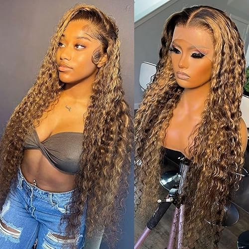 Pelucas de encaje frontal transparente de 13 x 4 con reflejos degradados, peluca frontal de encaje transparente para mujer, color rubio miel, peluca