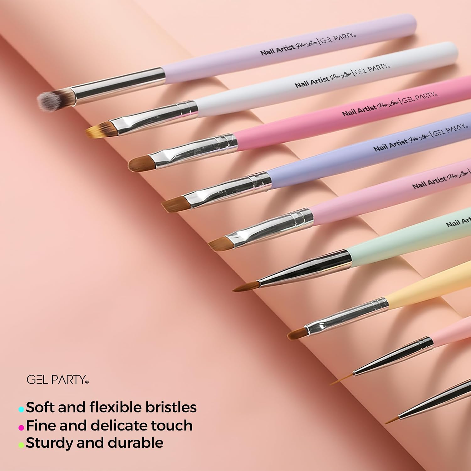 GELPARTY 21 Pcs Pastel Nail Art Brush Set for Gel Polish, Acrylic & Ombre – Professional Detail Liner Brushes, Dotting Tools, Silicone Sculpting Pens & Gradient Painting Kit for DIY Manicure