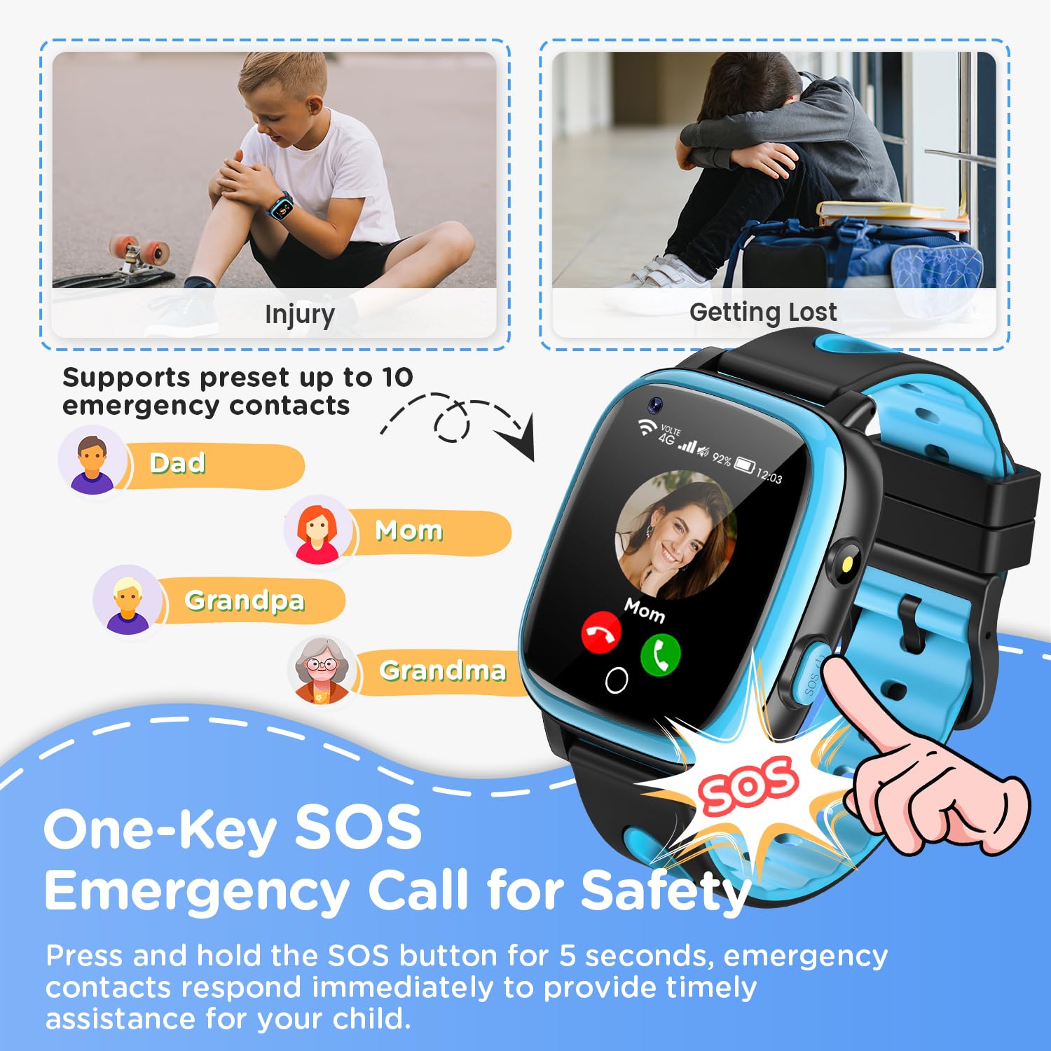 2026 Nuevo 4G Reloj Inteligente Niño con Videollamada & GPS, SOS, Chat de Voz, IP68 Impermeable, Modo Escuela, Podómetro, Despertador, Flashcard, Regalo para Niños y Niñas de 4 a 15 Años Azul — view 3