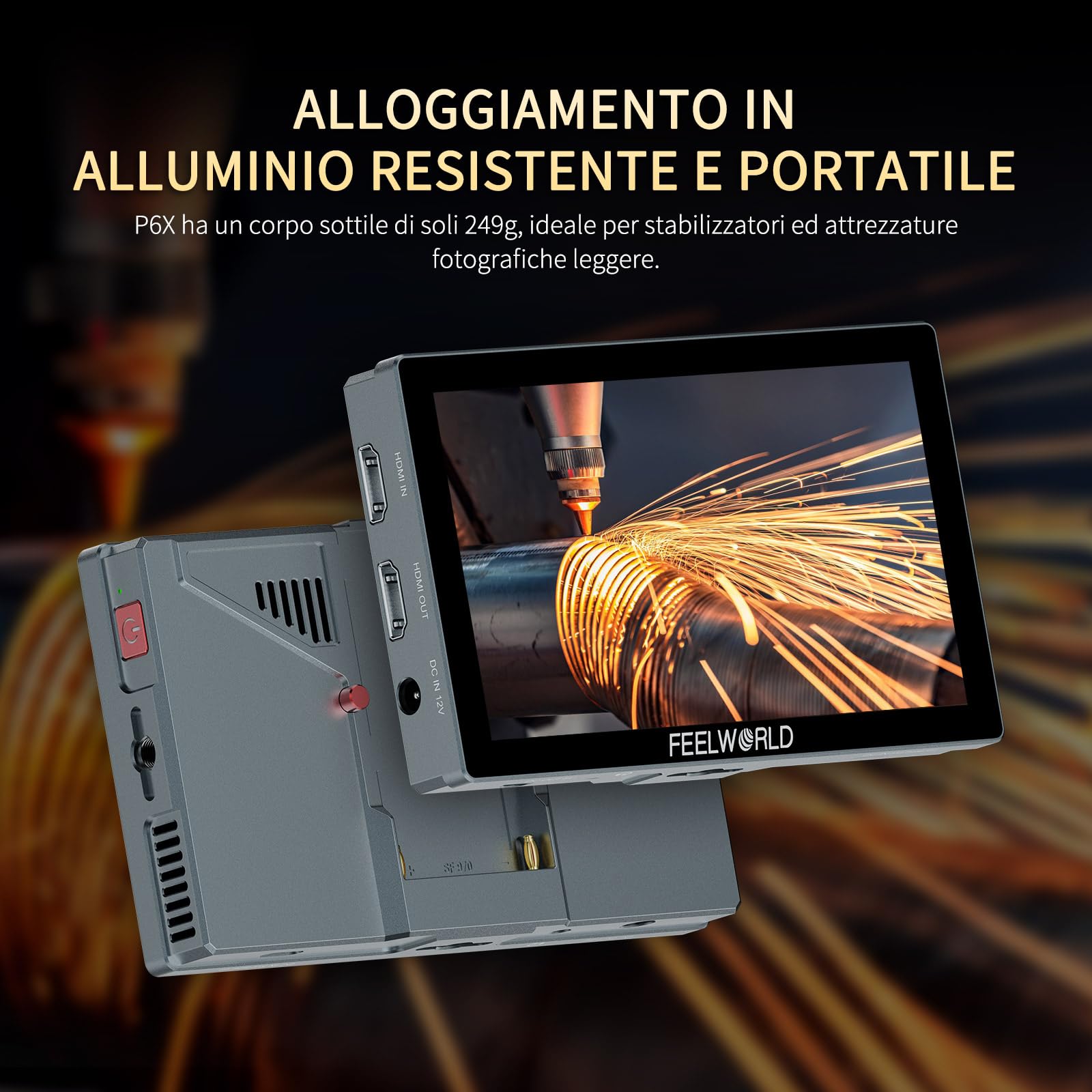 FEELWORLD P6X 1000Nit Alluminio Monitor da Campo per Fotocamera,5.5 Pollici Touchscreen Monitor video per Fotocamera con con batteria F750 e borsa 4K HDMI, Full HD,3D-LUT, HDR, forma d'onda