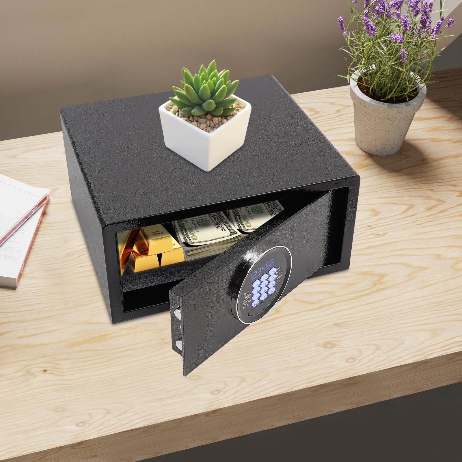 Armario de seguridad de acero de 30 L, con código digital y llaves, montaje en pared para el hogar, documentos, joyas, color negro, certificado CE, caja fuerte antirrobos