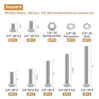 Vista 3 de 240 PIEZAS Tuercas y Pernos, Kit de Pernos y Tuercas 1/4-20 (con Arandelas de Seguridad y Planas・Llaves) Tornillos Hexagonales, Pernos de Acero