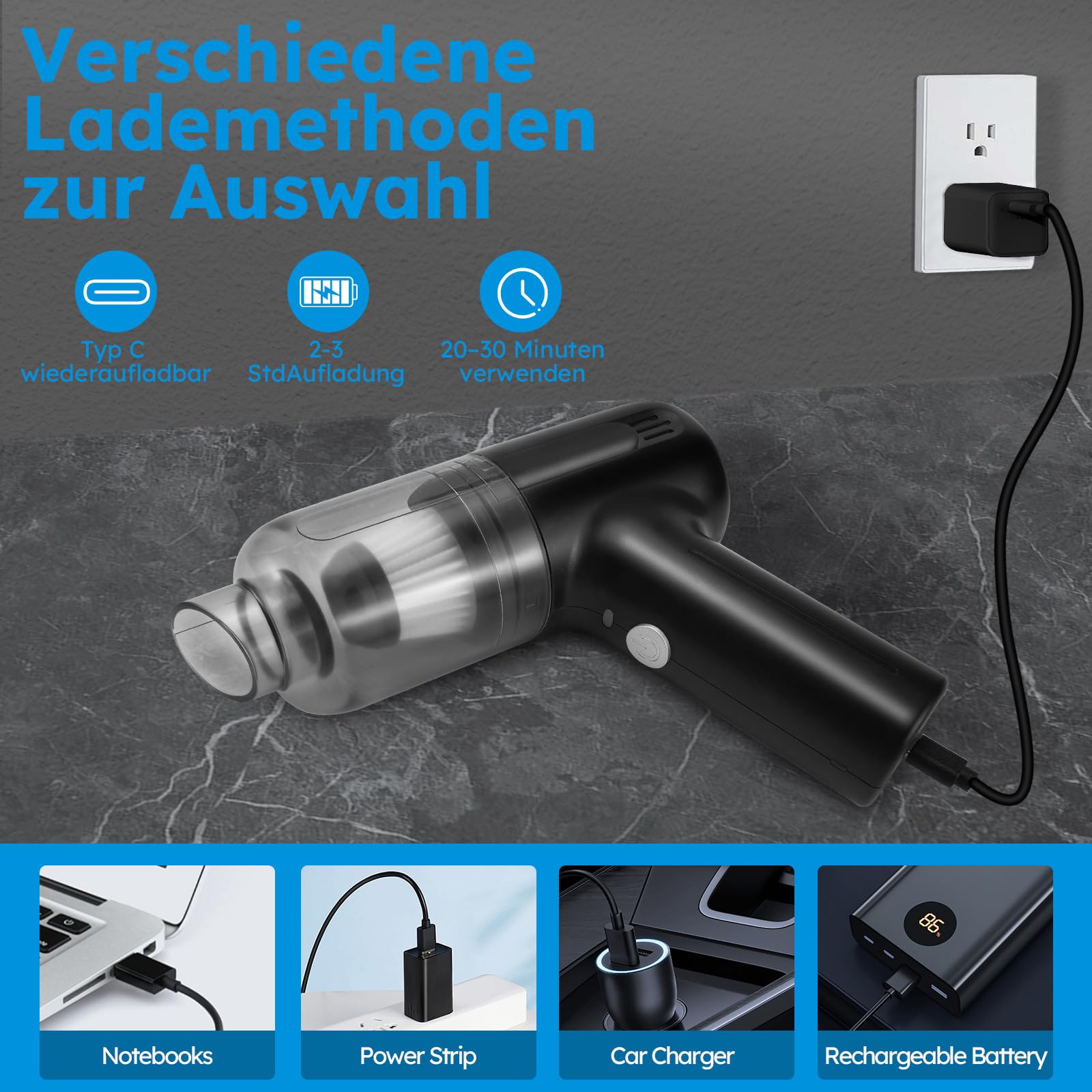 Handstaubsauger Auto 120W Kabellos Handstaubsauger Staubsauger Nass&Trocken Akku Für Auto Büro Haus E Handstaubsauger Akku