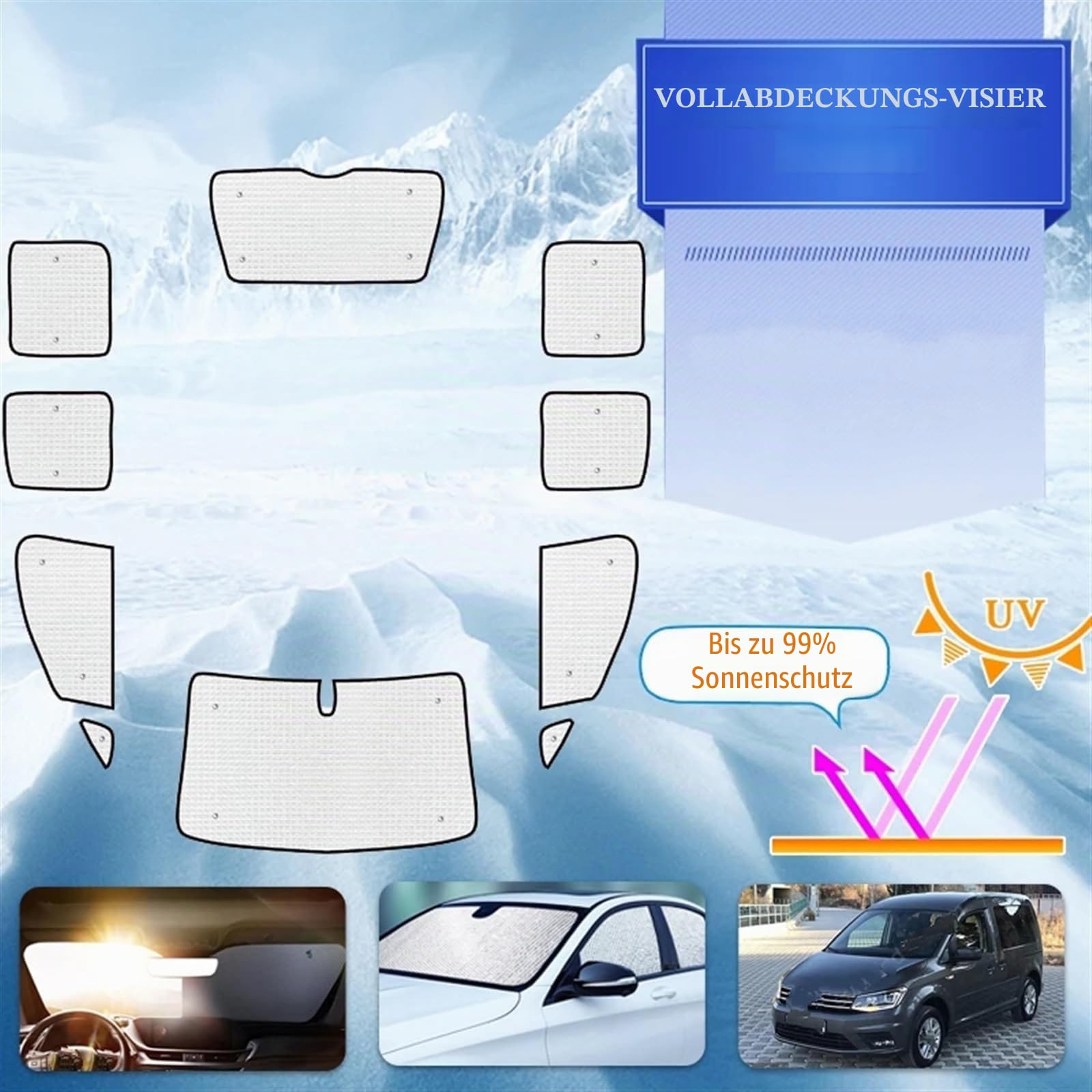 Auto Sonnenschutz Für VW Caddy 2K, Maxi 2003-2019, Volle Fenster, Anti-UV, Auto Fenster Visier, Abdeckungen, Zubehör, Sonnenblende (Maxi All Windows)