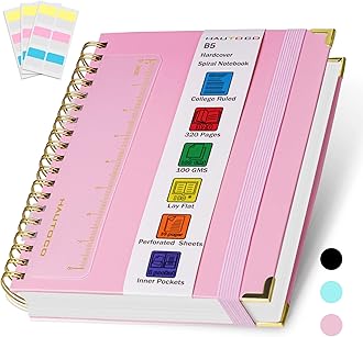HAUTOCO Spiral Notebook, B5 Pink Hardcover Leather Notebooks, College Ruled Notebook with 320 Pages, 100 GSM Paper, 7"x 9.7" Lined Journaling Notebooks for Girls Women Work School Office