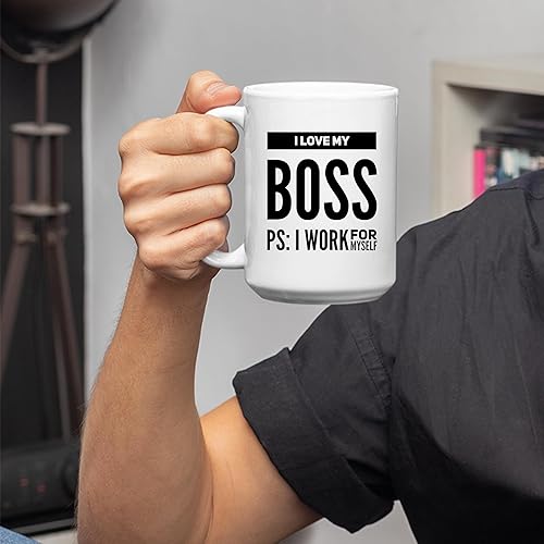 Miniatura 4 de Taza de café con texto en inglés "I Love My Boss PS I Work For Mysel", regalos para jefes, divertida, sarcástica, empresario, compañero de trabajo,