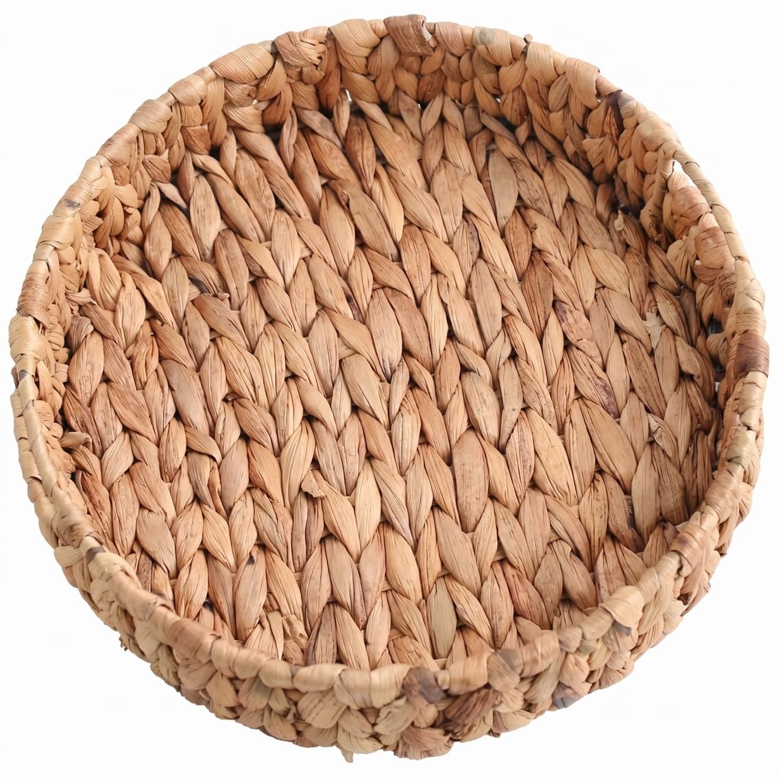 Monetais Round Woven Tray, Handwoven Water Hyacinth Wicker Serving Tray with Handle for Kitchen/Bedroom/Bathroom, L Round Rattan