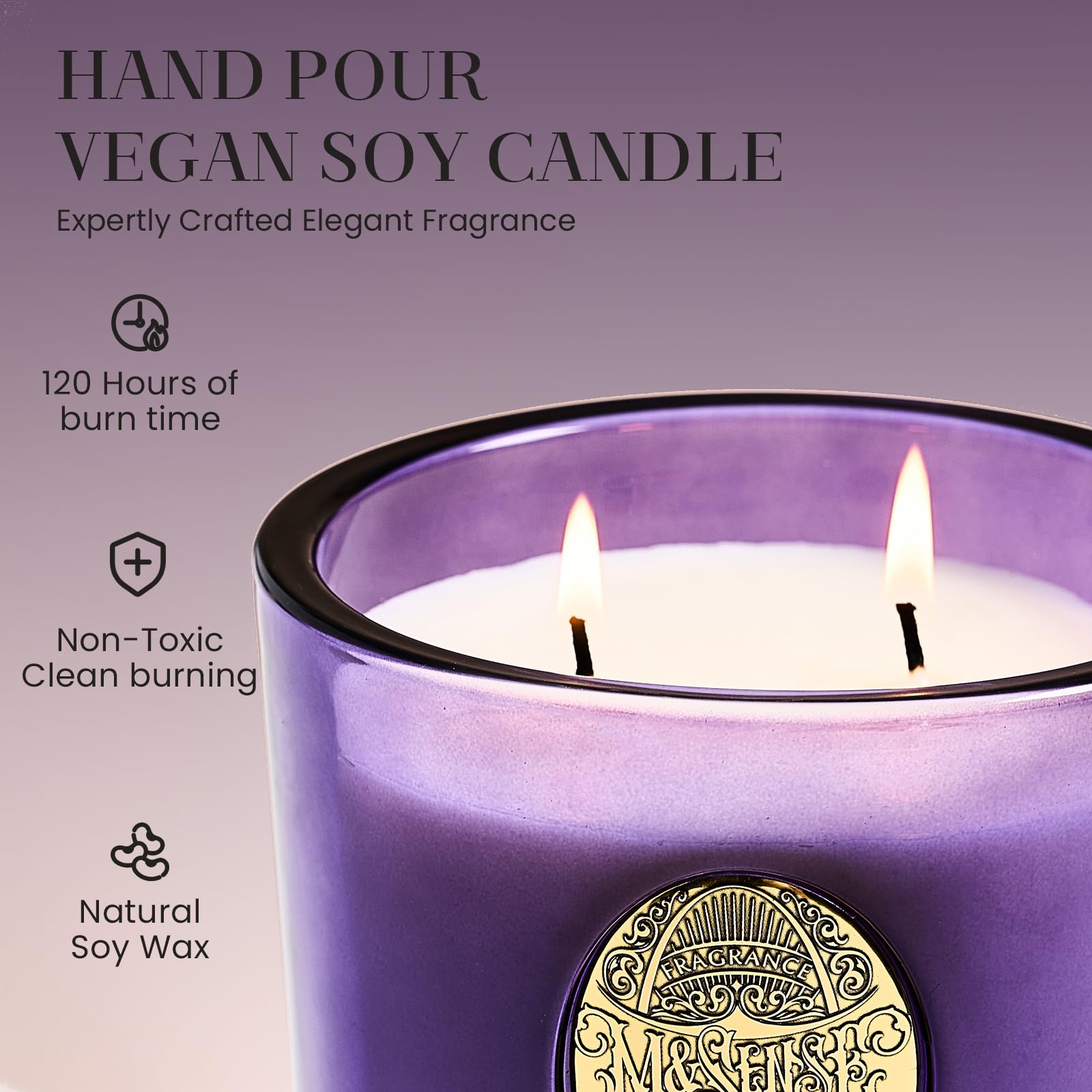 M&SENSE Vela grande de soja de dos mechas, lavanda cítrica y morado, 20 onzas, tiempo de combustión de 120 horas, vela perfumada de lujo para relajación, regalo, decoración del hogar, ideal para