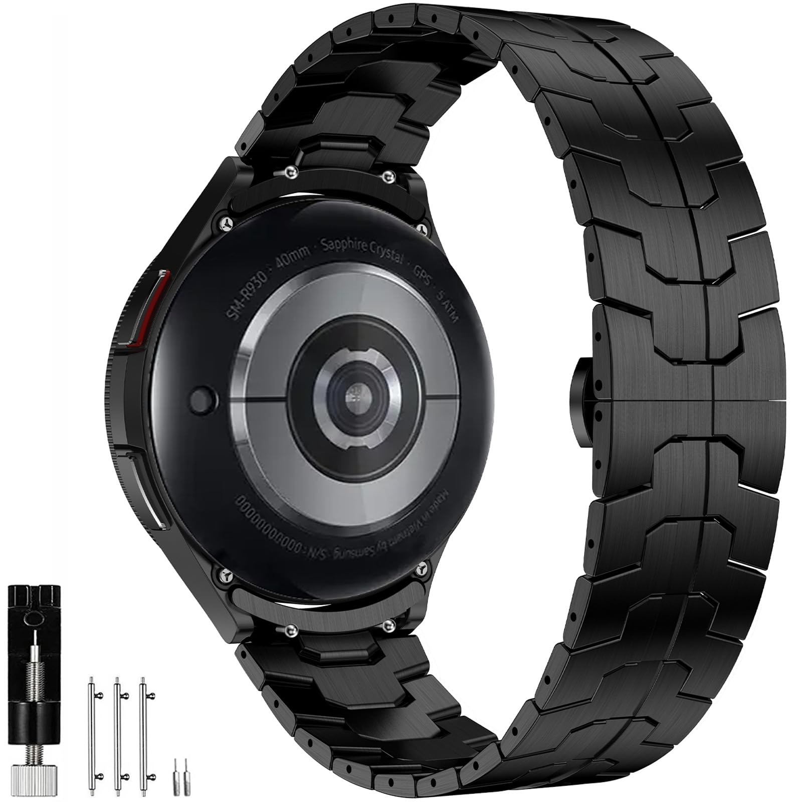 No Gap Metal Bands for Samsung Galaxy Watch 7 6 5 4 FE 40mm 44mm/5 Pro Band 45mm/Watch 4/6 Classic Bands 43mm 46mm 42mm Men Women,Gapless Replacement Solid Stainless Steel Strap Correa Reloj, Black