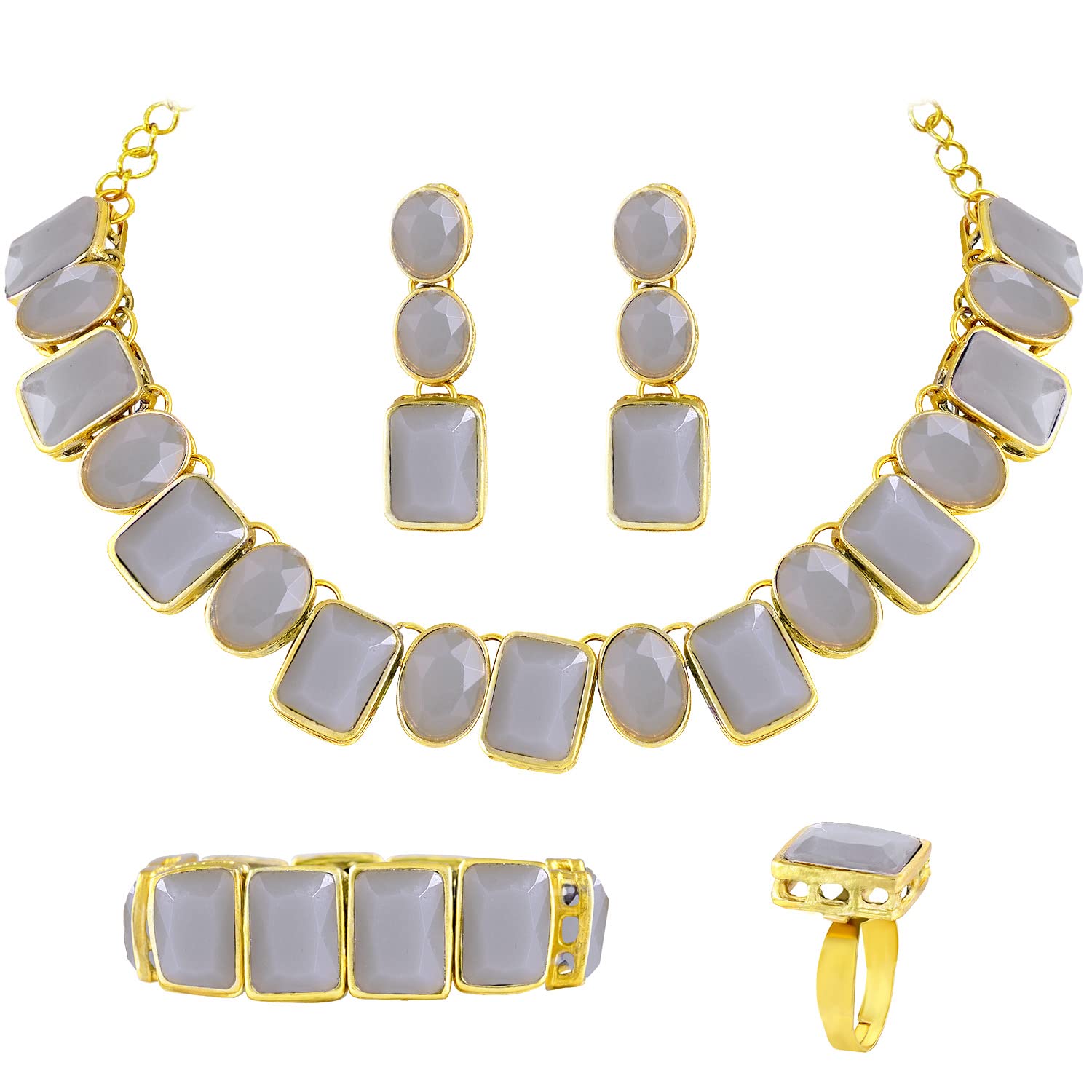 Peora Gold Plated Square Crystal Necklace with Drop Earrings Bracelet Finger Ring Indian Traditional Ethnic Jewellery Set for Women Girls (B0B8MTRNXG) Amazon Price History, Amazon Price Tracker