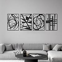 4PCS Black Abstract Metal Wall Art Sculpture - Modern Minimalist 3D Textured Matte Decor for Living Room Bedroom Office 15.7x10.6in