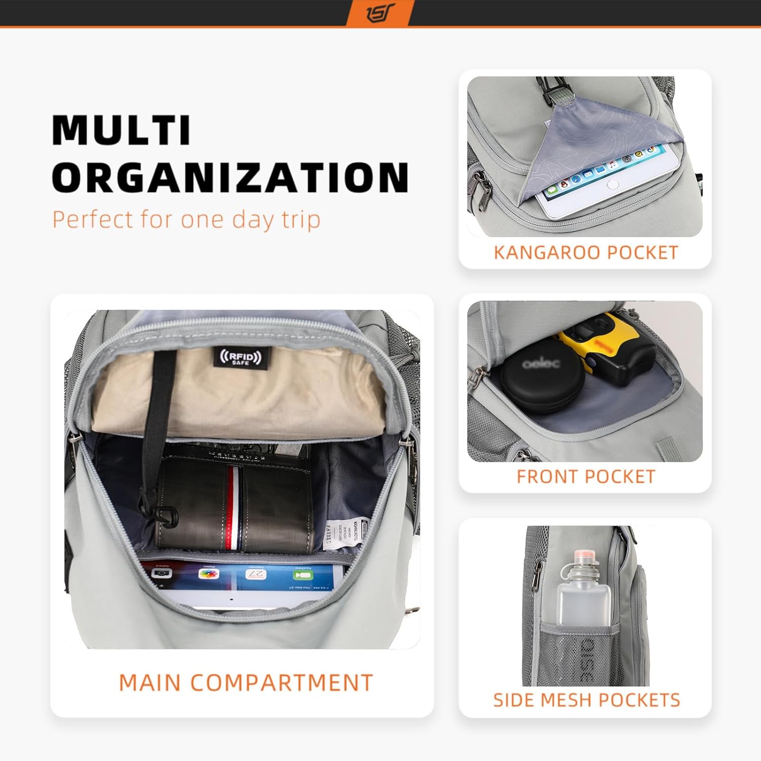 SKYSPER Sling Bag RFID Crossbody Sling Backpack Cross Body Shoulder Bag Travel Hiking Daypack for Women Men(Sagegreen) - Image 2