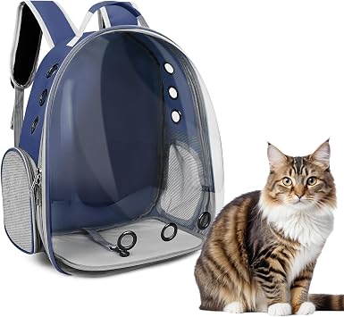 Cat Bubble Backpack, Transparent Cat Backpack for Kitten Small Dog Pet, Space Capsule Cat Backpack Carrier for Hiking Camping Travel Outdoor Use Navy Blue