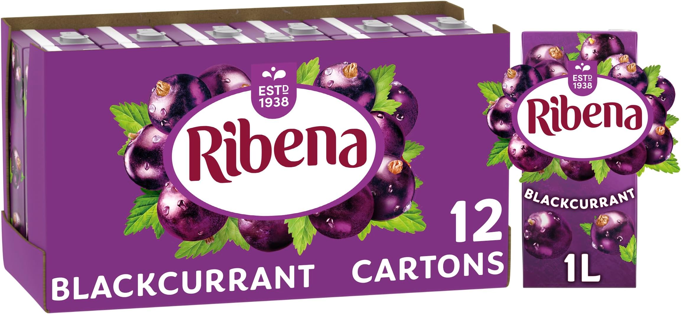 Blackcurrant Juice Drink Carton 12x1L | Real Fruit | Rich In Vitamin C | No Artificial Colours or flavours | Perfect For On The Go