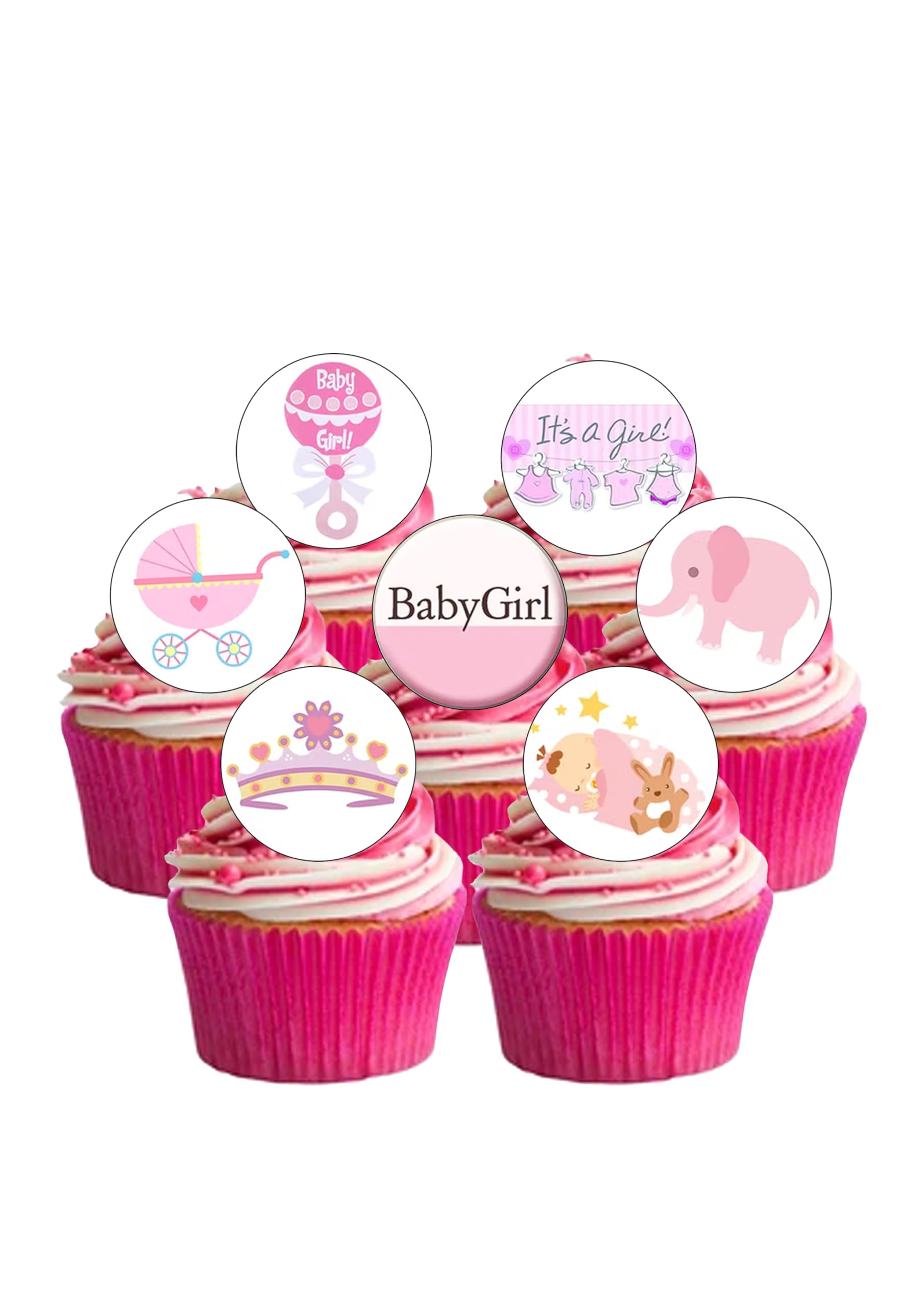 Top That Women's 24 Pre Cut Gorgeous Baby Girl Shower Edible Wafer Paper Cake Toppers Decorations