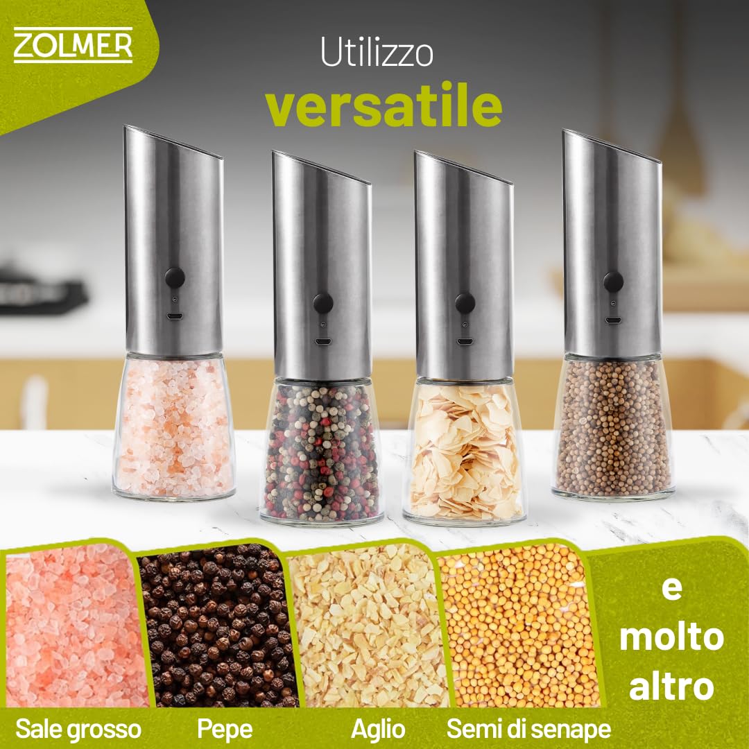 GRAVITY Macina Pepe Elettrico ad una mano e luce integrata – 1 unità con Batterie Ricaricabili, Macinatura Regolabile per Spezie varie, macina Sale o Pepe – Robusto e Compatto