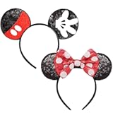 2 Pcs Mouse Ears Sequin Headbands for Kids Girls Boys Women, Mouse Ears Bows Headbands for Princess Decoration Cosplay Birthday Christmas Party (Palm+polka Dot)