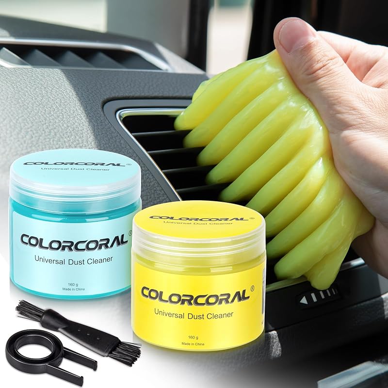 ColorCoral Gel de Limpeza para Teclado e Detalhamento Automotivo com Escova e Pinça, 2 unidades