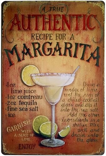 Eveokoki Póster de metal retro vintage con texto en inglés A True Authentic Recipe for a Margarita, decoración de bares y pub, 5.5 x 8 pulgadas