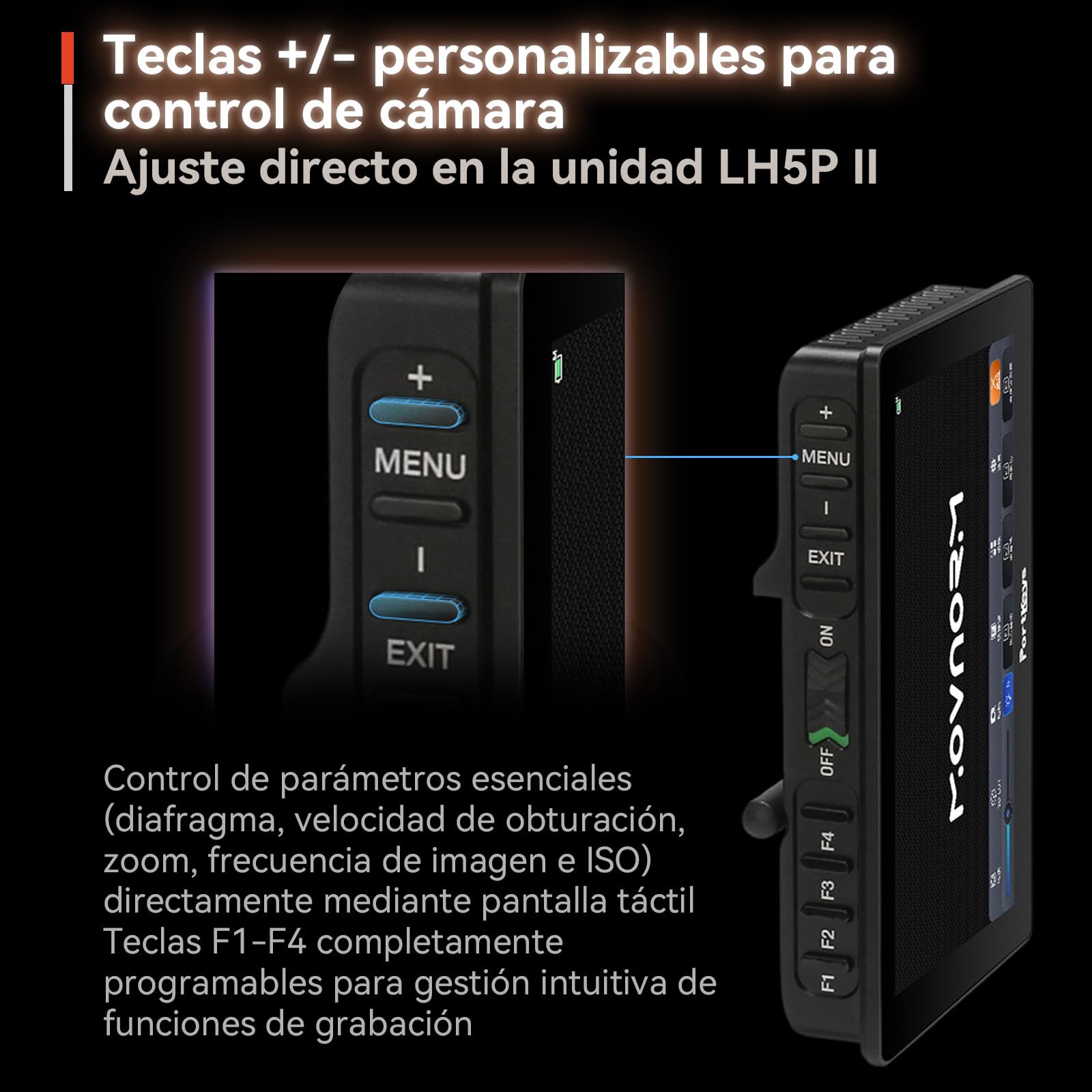 Portkeys LH5P II 5,5" Monitor de Cámara Touch to Focus 2000nit Pantalla Táctil 4K HDMI In/out, para FX3 A7S III, R5 Mark II R6 Mark II, GH6 S5 II, Z8 Z9, Monitor de Campo DSLR