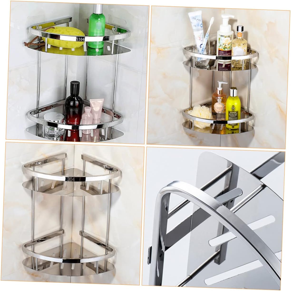 Cabilock Stainless Steel Triangle Double Layer Corner Rack Storage Shelf for Bathroom Design Space Saving Organizer Multifunctional Corner