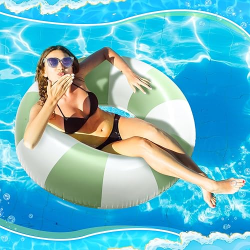 Miniatura 4 de Leyndo Anillo de natación de 47.24 pulgadas, flotadores de piscina gigantes, anillos de piscina a rayas, tubo inflable grande para adultos,