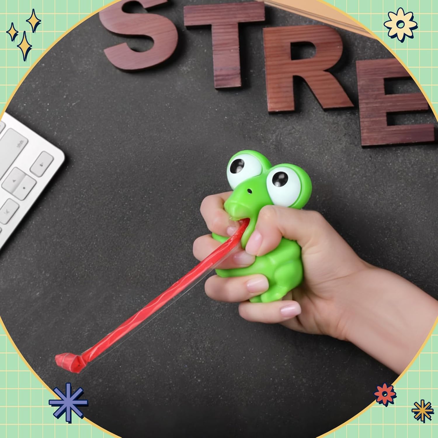 24 Pcs Rubber Frog Toys Tongue Sticking Out Novelty Relief Squeeze Toys Frogs Stress Screaming Party Favors Decor Passover Frog Stress Ball for Adults Passover Gifts Decompression Relief