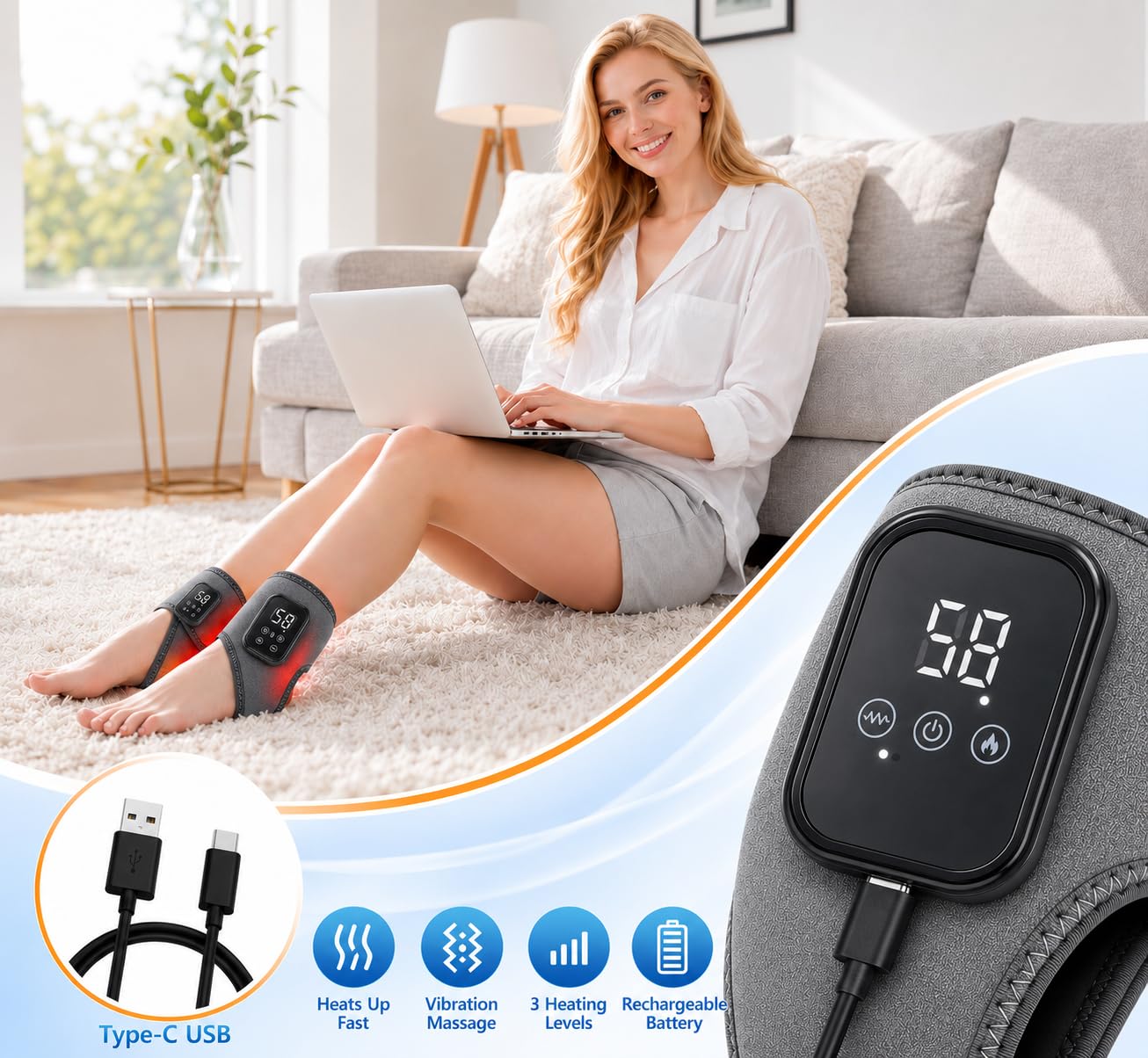 2er-Pack Fussmassagegerät Elektrisch – 3-in-1 Fußmassagegerät gegen Schmerzen & zur Förderung der Durchblutung, kabellos, elektrisch, wiederaufladbar, ideal bei Neuropathie & Plantarfasziitis 1