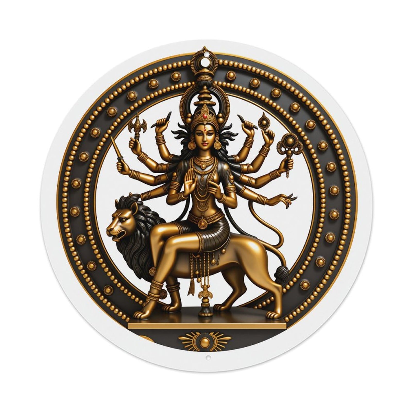 Golden Divine Figure On Lion Round Tin Sign Vintage Style Metal Sign Home Bar Garden Wall Plaque Decor Metal Poster 8x8 Inch