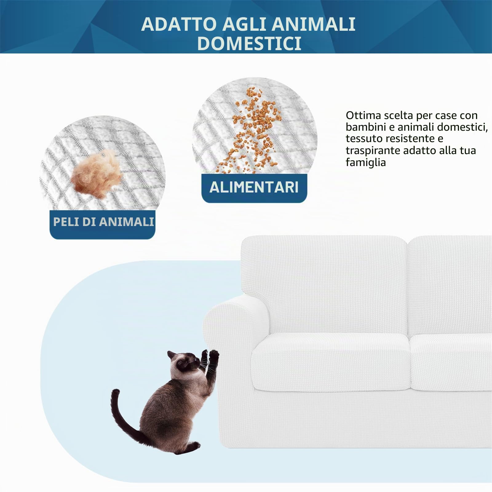 Copridivano Elasticizzato con Schienali Separati E Cuscini Seduta, Copridivano Antiscivolo con Fascia Elastica, Proteggi Mobili Jacquard (2 Posti,Bianco)