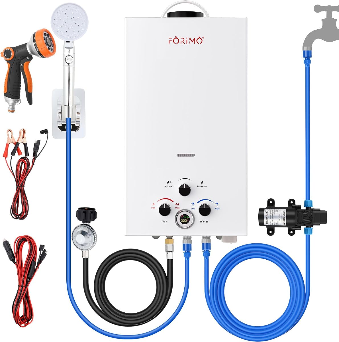Calentador de agua sin tanque de propano, calentador de agua portátil para exteriores de 3,18 GPM y 12 L, con bomba de agua de 2 GPM, calentadores de agua instantáneos de propano con pantalla digital, protección múltiple para viajes de camping