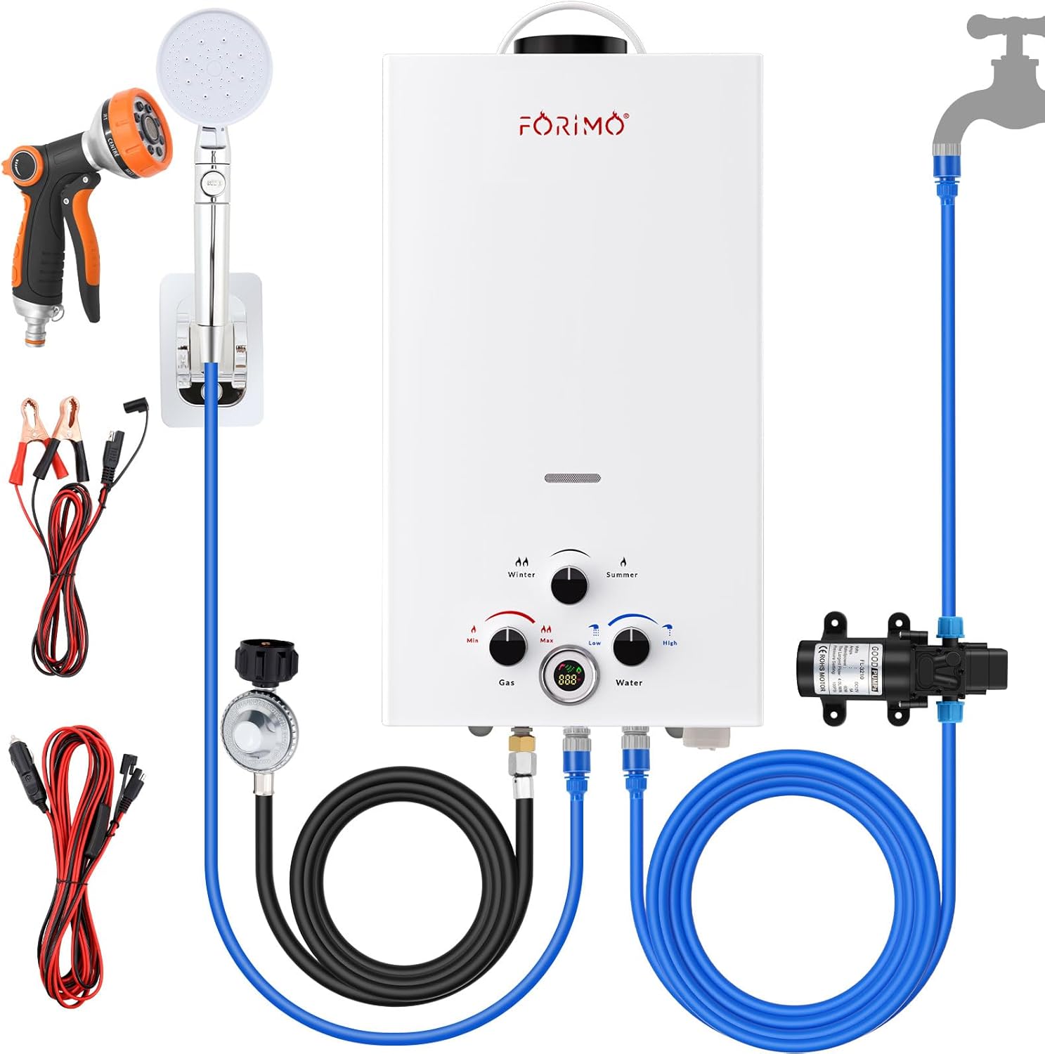 Tankless Water Heater Propane,3.18GPM 12L Outdoor Portable Water Heater,with 2 GPM Water Pump, Instant Propane Water Heaters with Digital Display Multi-Protection for Camping Trips