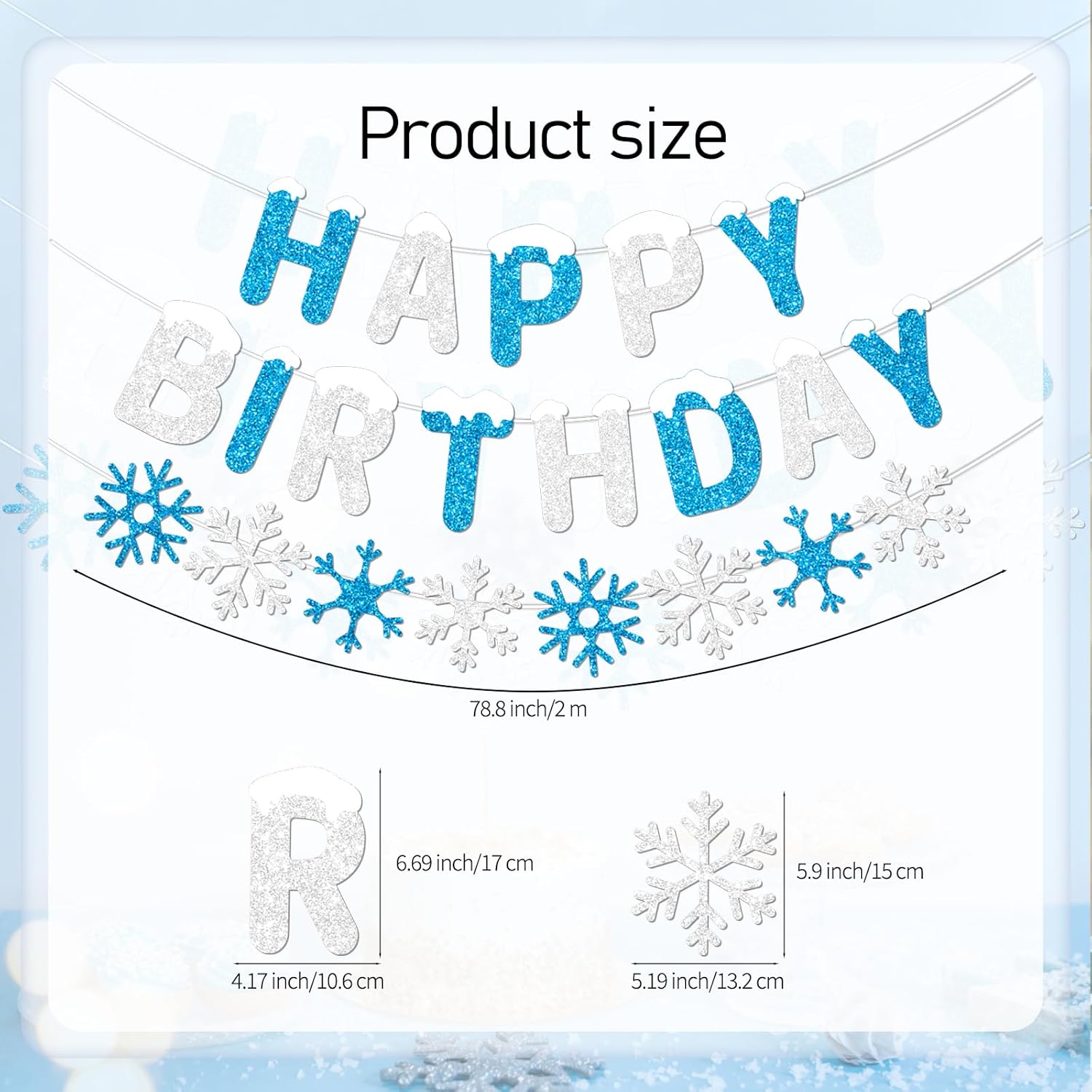 Frozen Birthday Banner, Winter Glitter Sliver and Blue Snowflake Garland for Winter Wonderland and Frozen Birthday Party Decorations, No DIY. - Image 4
