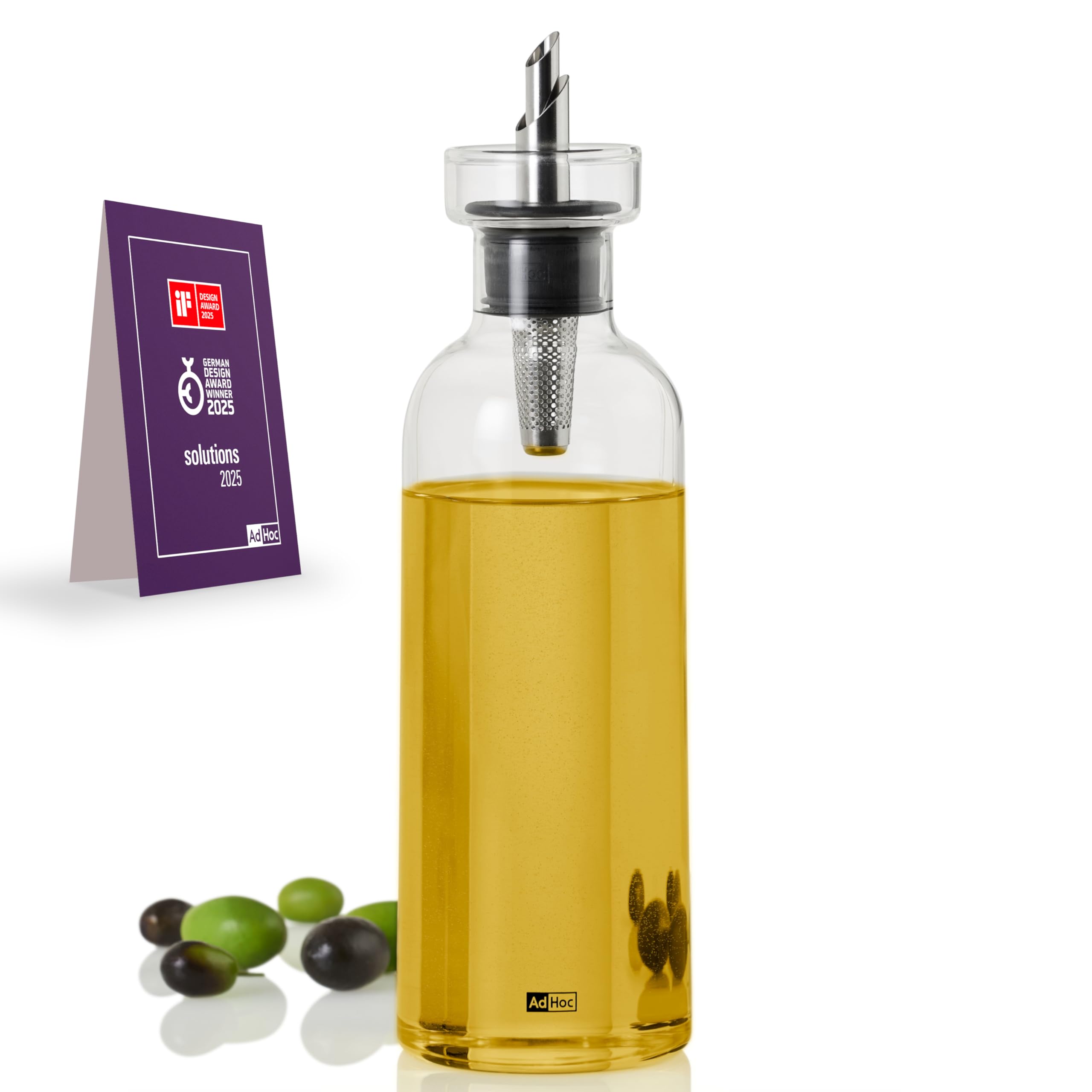 Adhoc Clear Bz82 Aromapour Borosilicate Glass Oil Dispenser Or Vinegar Dispenser Elegant Olive Oil Bottle With Stainless Steel Spout Ideal For Pumpkin Seed Oil Or Vinegar Airtight, 500 Ml