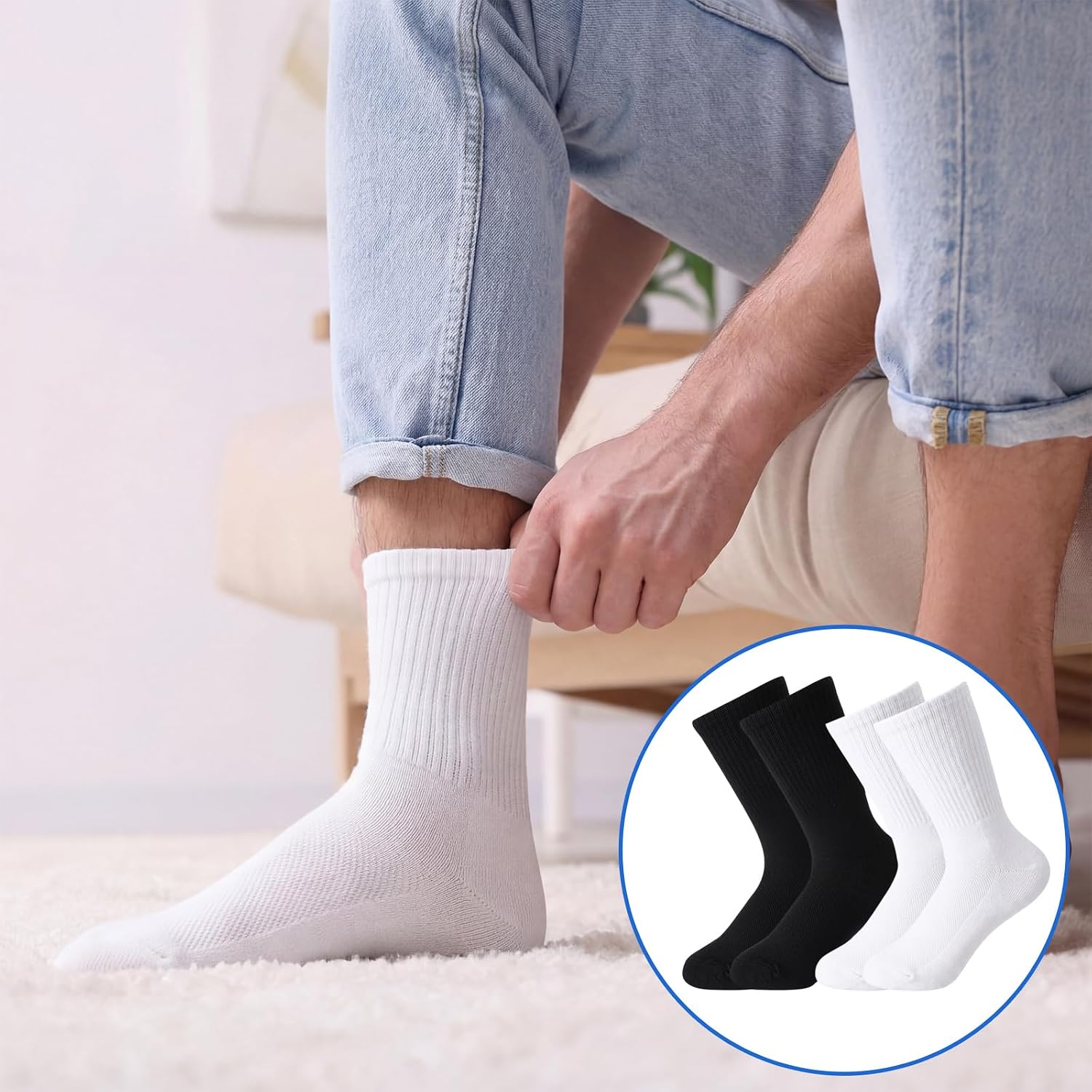 Twistover 8 Pcs Men's Bamboo Athletic Crew Socks Moisture Wicking Cushioned Arch Support Reinforced Heel Breathable Odor Control Running Mesh Socks Gift for Father Grandpa Son Husband