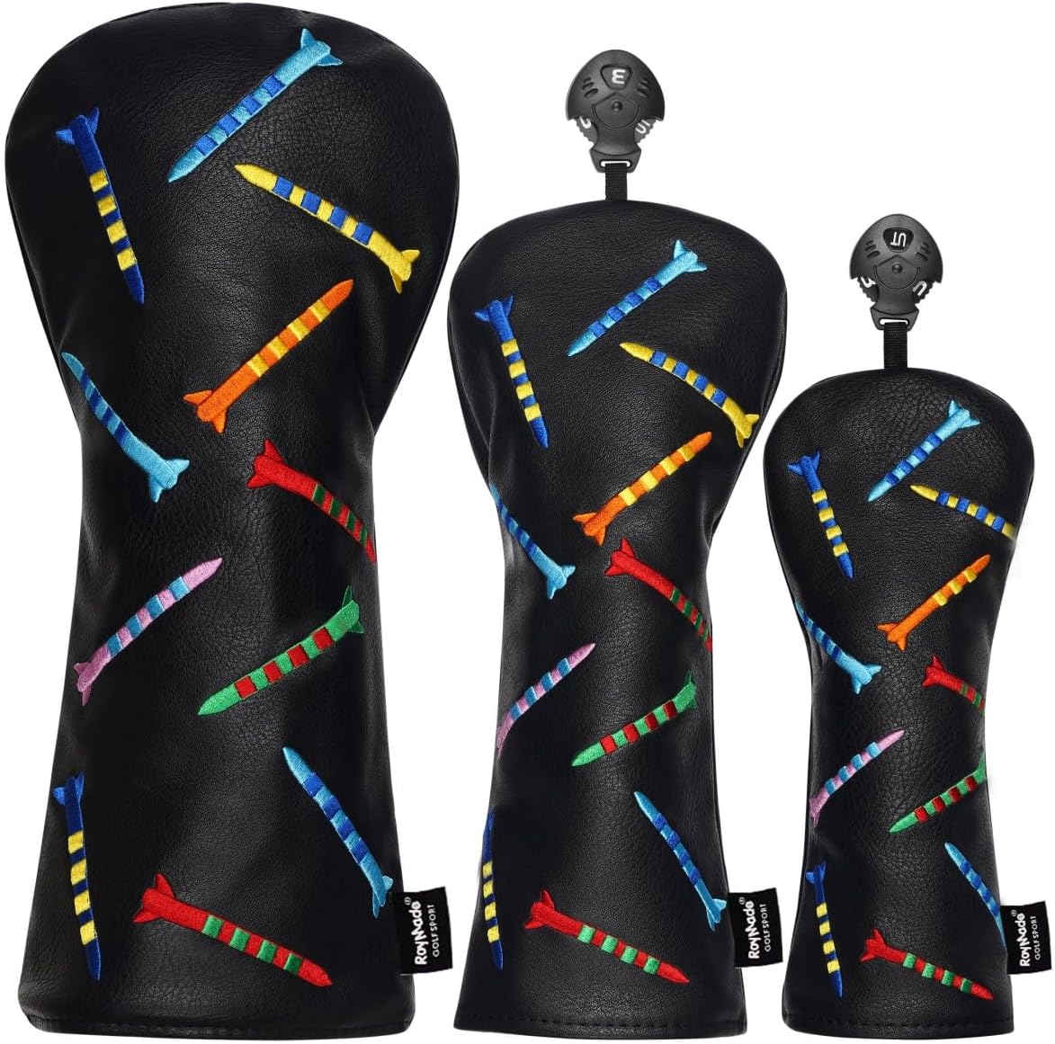 ROYMADE Golf Headcovers Driver Cover Fairway Wood Headcovers Hybrid Head Cover Missile Design Leather Golf 3 Wood Head Cover Black