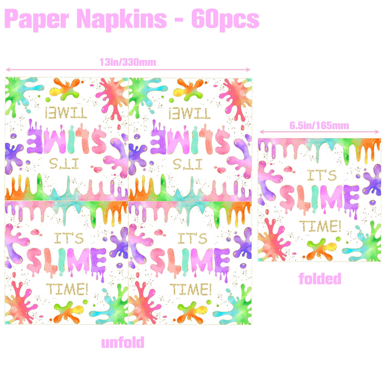 60 Pcs Slime Birthday Party Napkins Colorful It's Slime Time Paper Napkins for Boys Girls Glitter Colorful Slime Splatter Theme Birthday Party Supplies Decorations