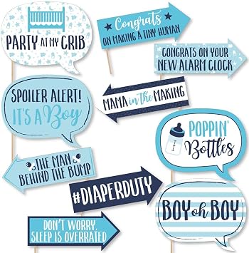 Funny Its a Boy - Blue Baby Shower Photo Booth Prop Kit, DIY Setup - 10pc